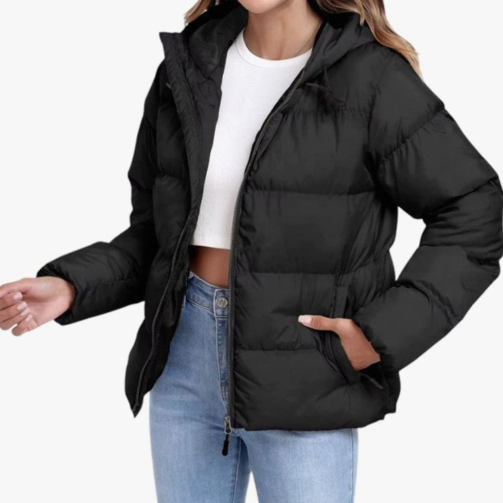 Dames Oversized Pufferjack met Capuchon Ritssluiting Lange Mouwen - Zwart