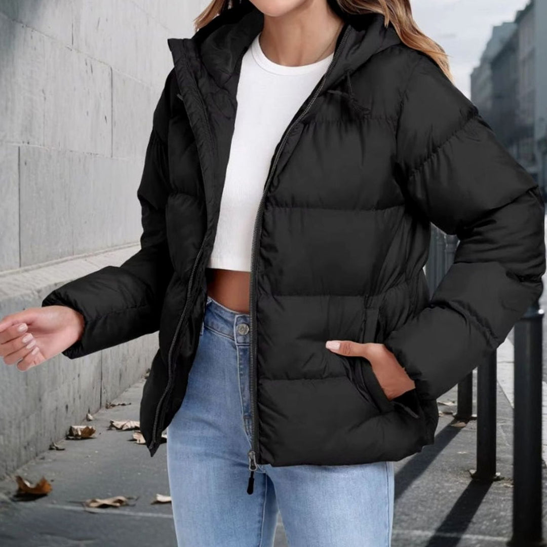 Dames Oversized Pufferjack met Capuchon Ritssluiting Lange Mouwen