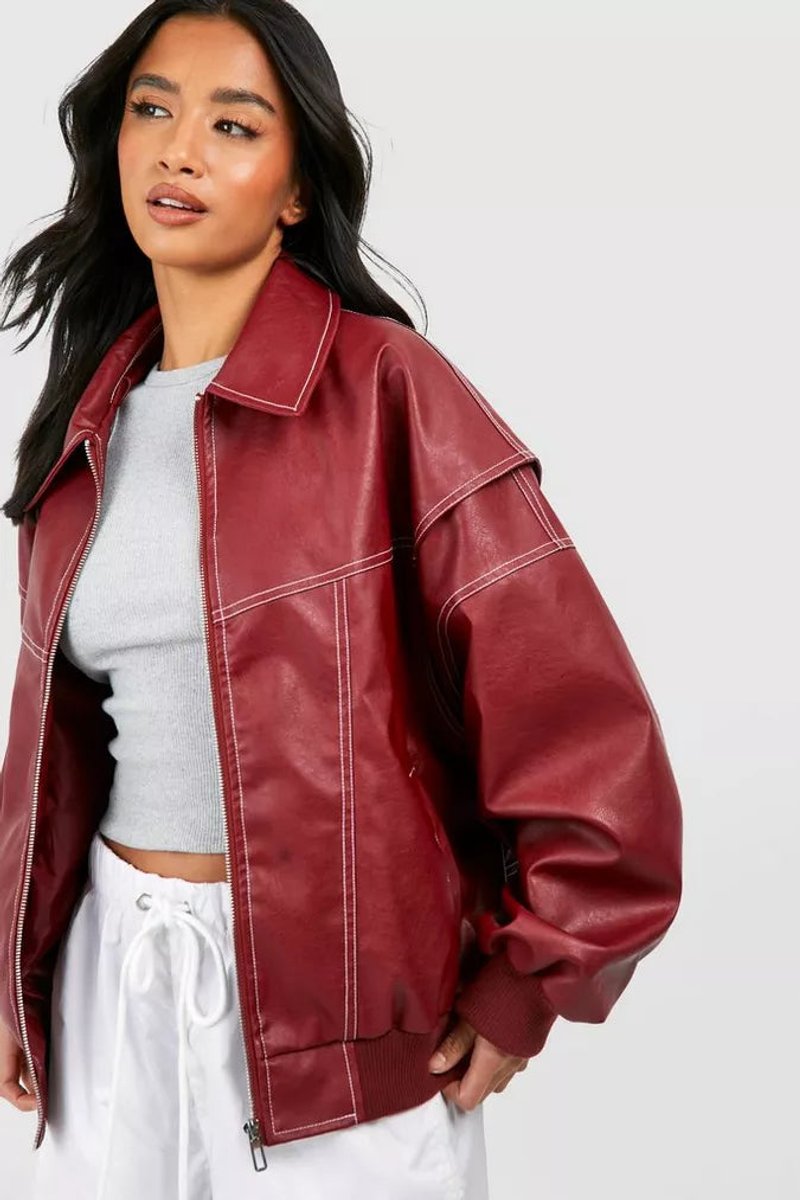 Dames Oversized Quilted Jacket Bomberjack Rood - Wijnrood