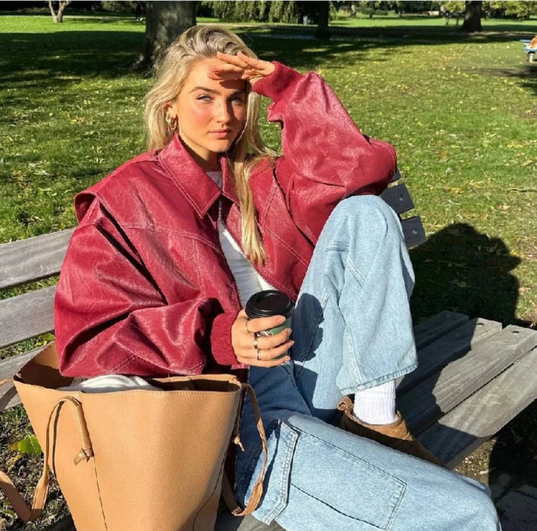 Dames Oversized Quilted Jacket Bomberjack Rood