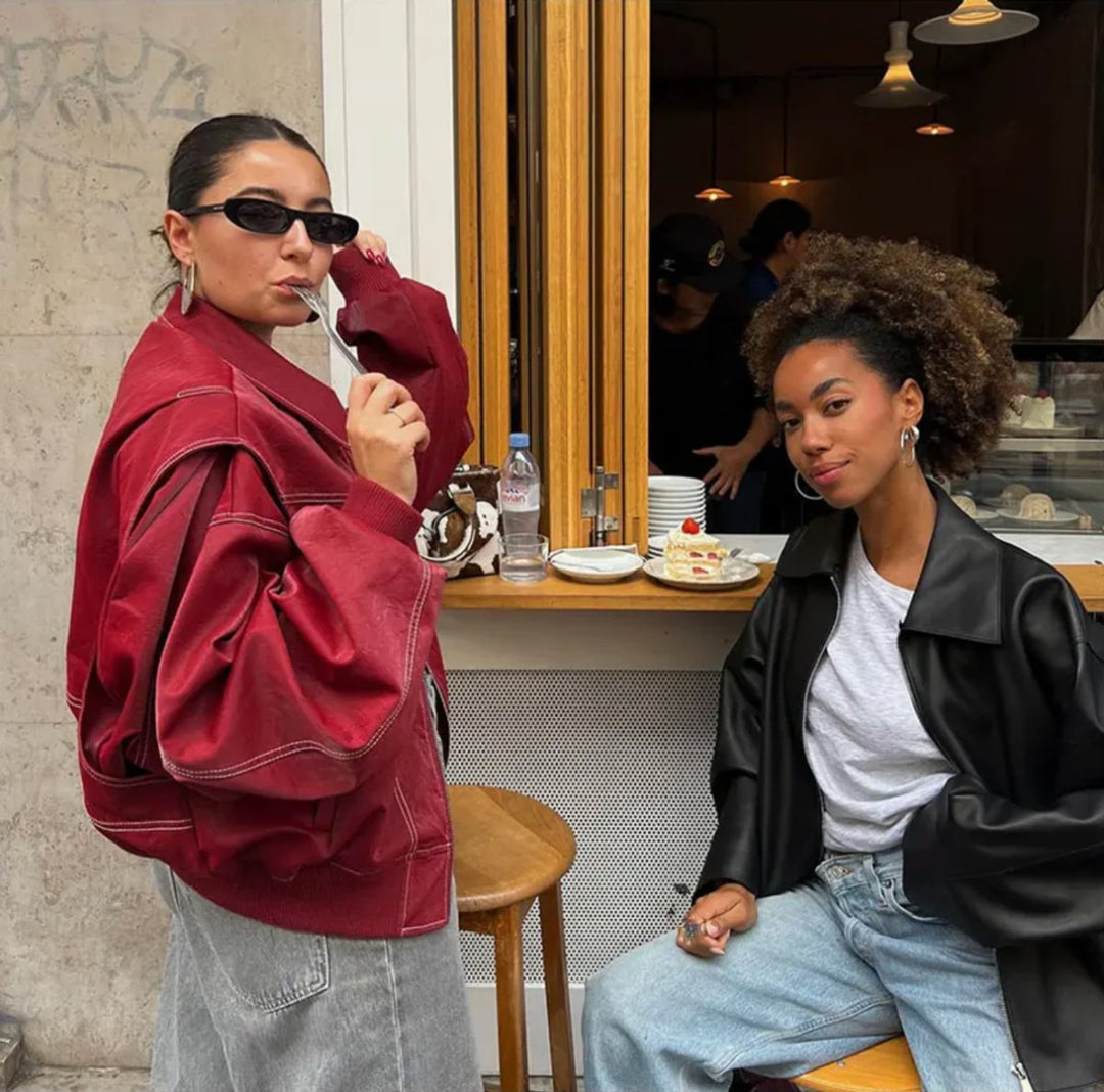 Dames Oversized Quilted Jacket Bomberjack Rood