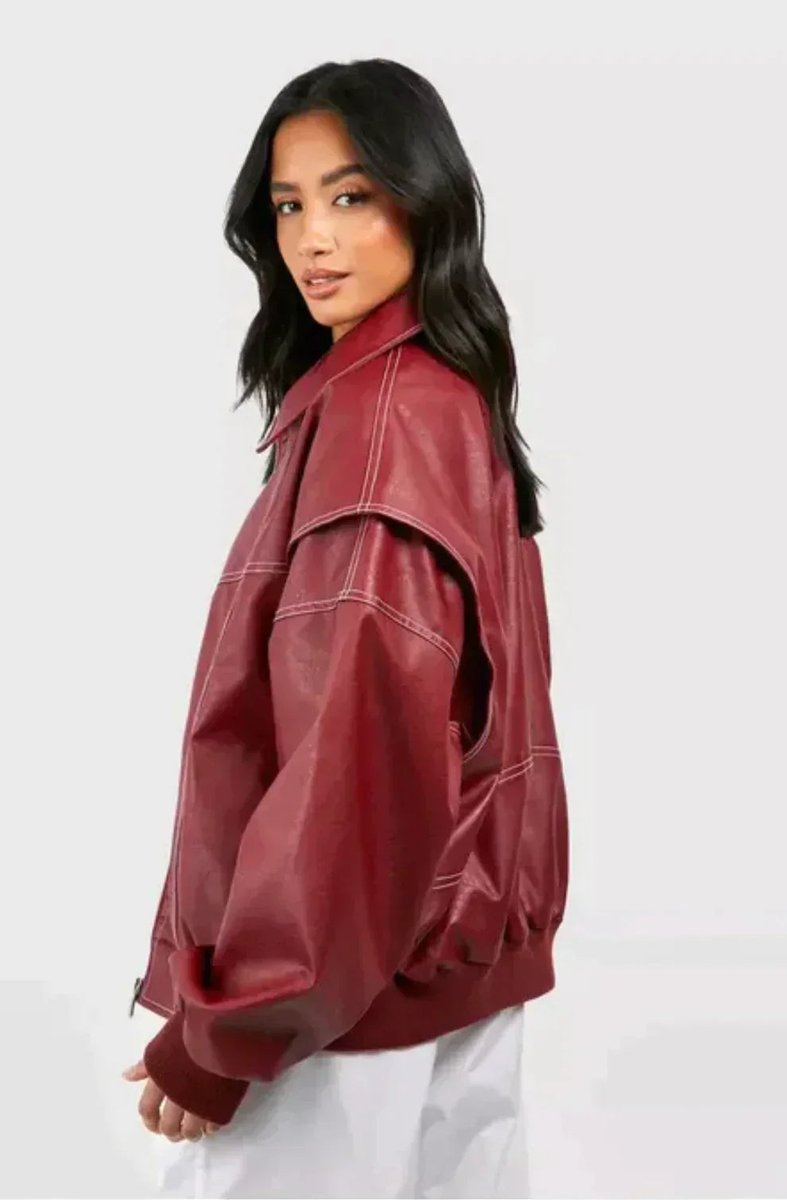 Dames Oversized Quilted Jacket Bomberjack Rood