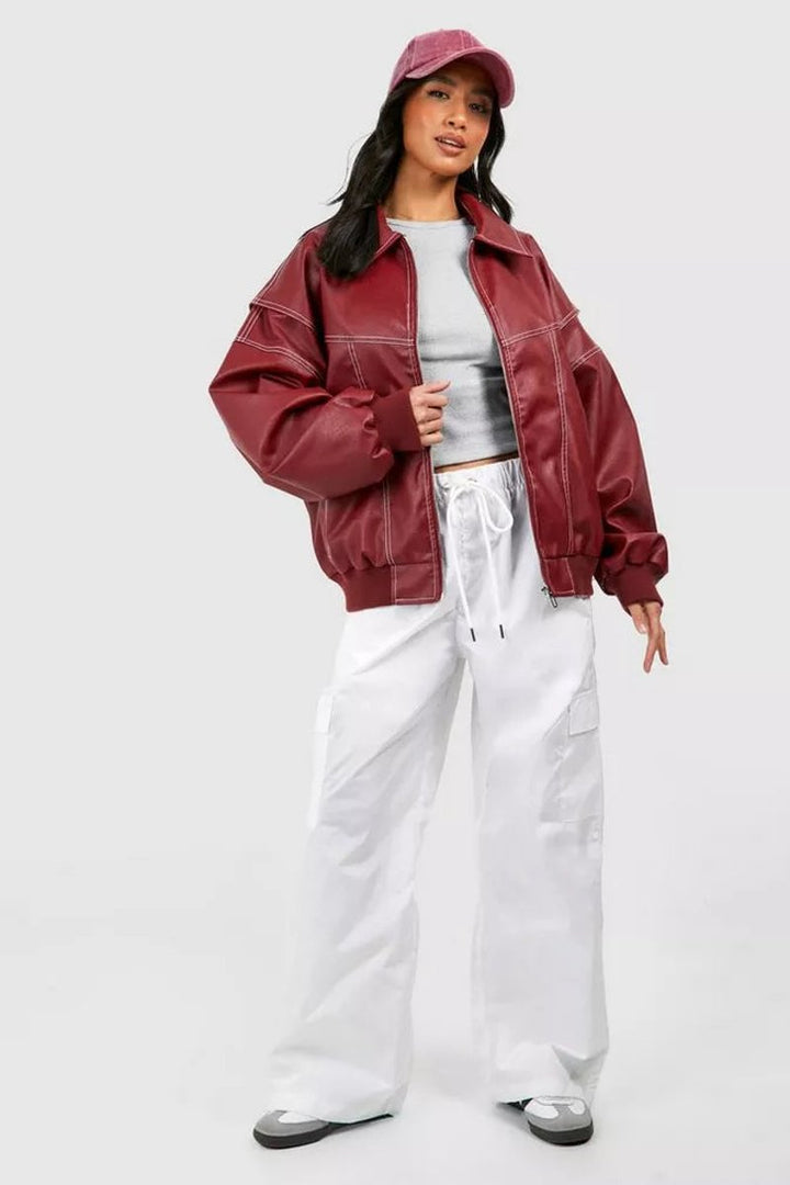 Dames Oversized Quilted Jacket Bomberjack Rood