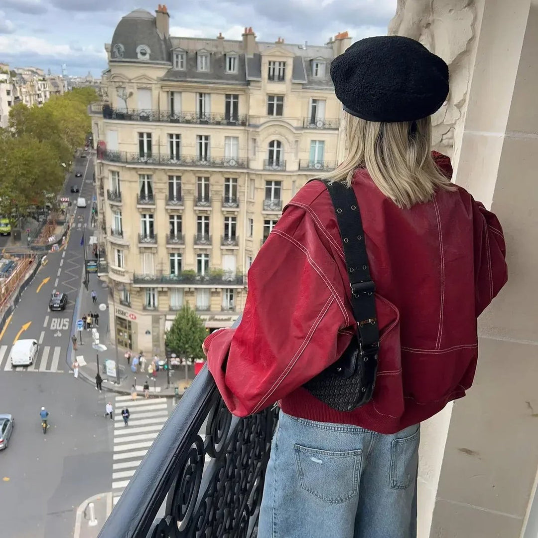 Dames Oversized Quilted Jacket Bomberjack Rood