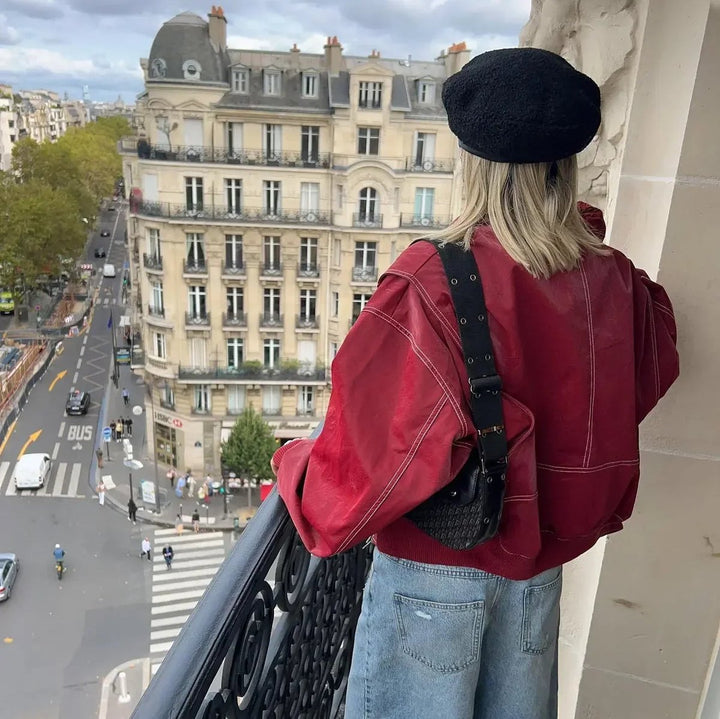 Dames Oversized Quilted Jacket Bomberjack Rood
