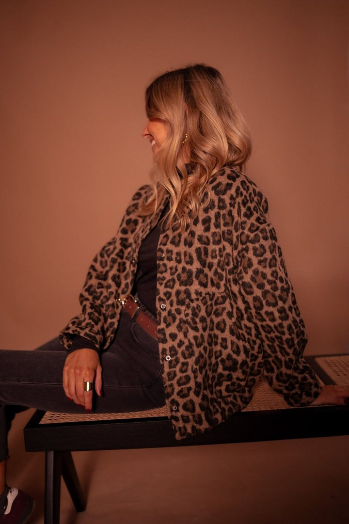 Dames Oversized Quilted Jacket Luipaardprint Drukknopen