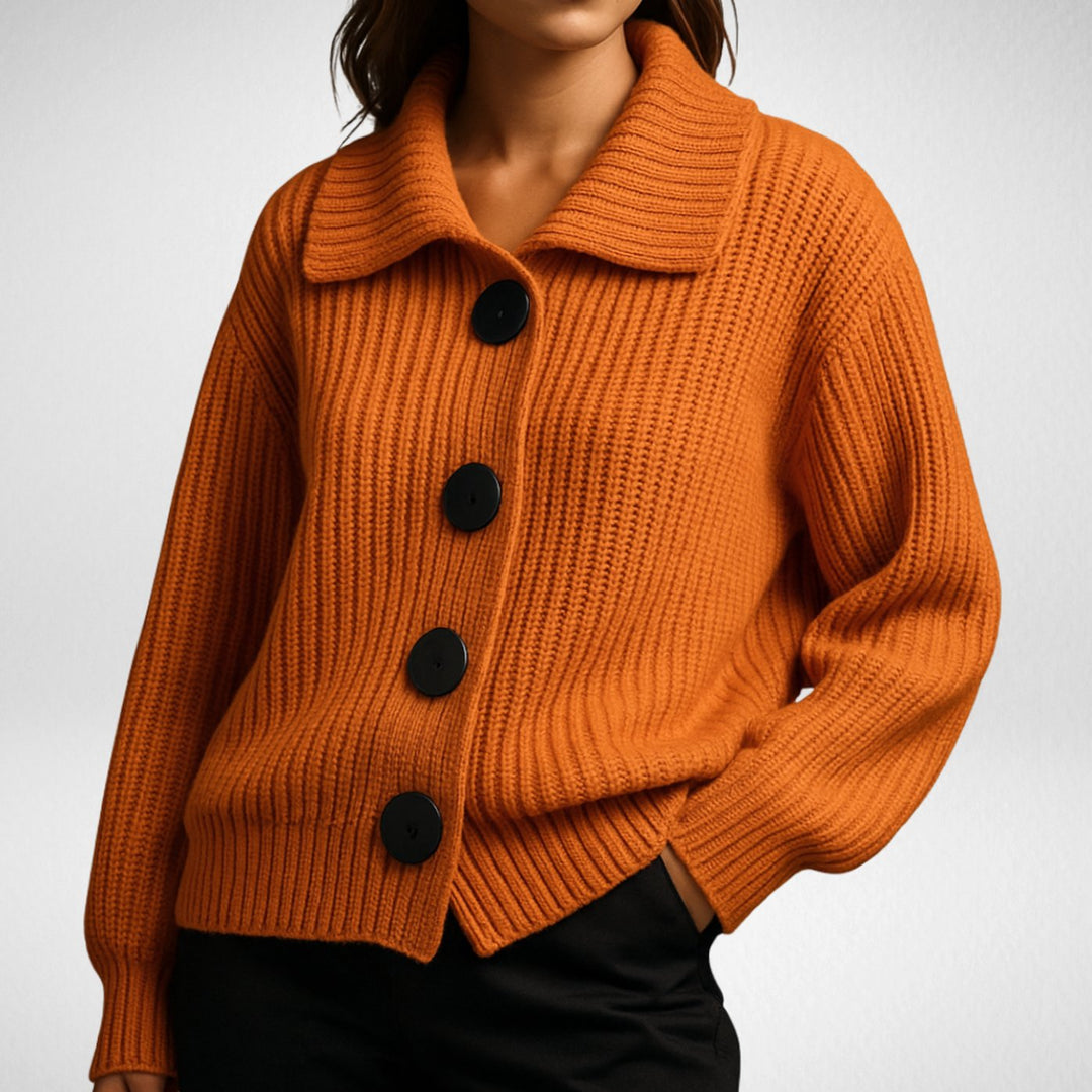 Dames Oversized Ribgebreide Cardigan Trui met Grote Knopen