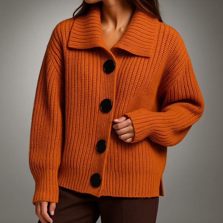 Dames Oversized Ribgebreide Cardigan Trui met Grote Knopen