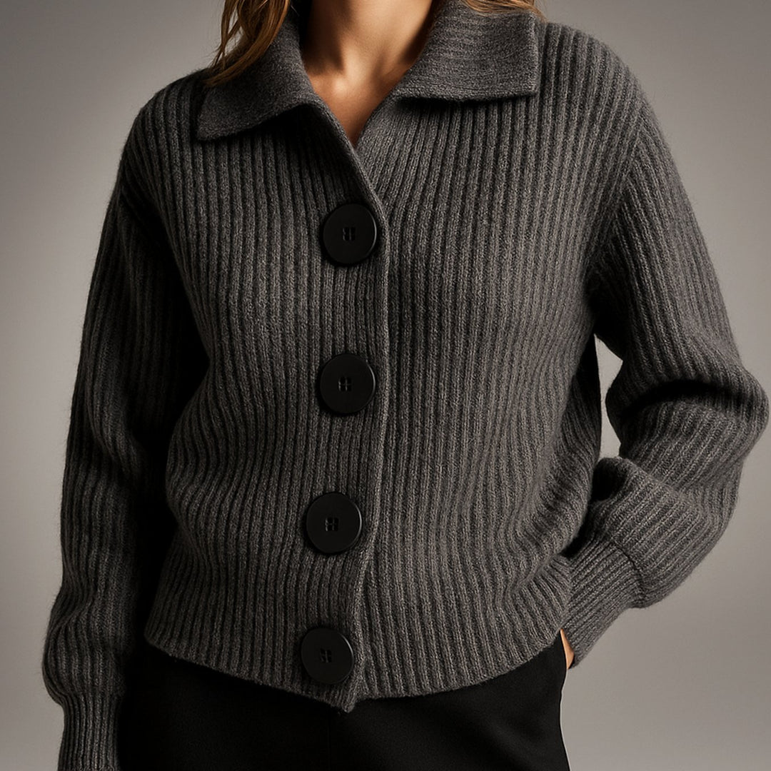 Dames Oversized Ribgebreide Cardigan Trui met Grote Knopen