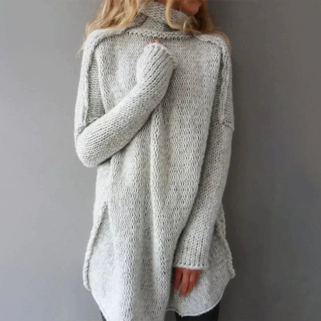 Dames Oversized Rolkraag Turtleneck Sweater Grof Gebreid - Grijs
