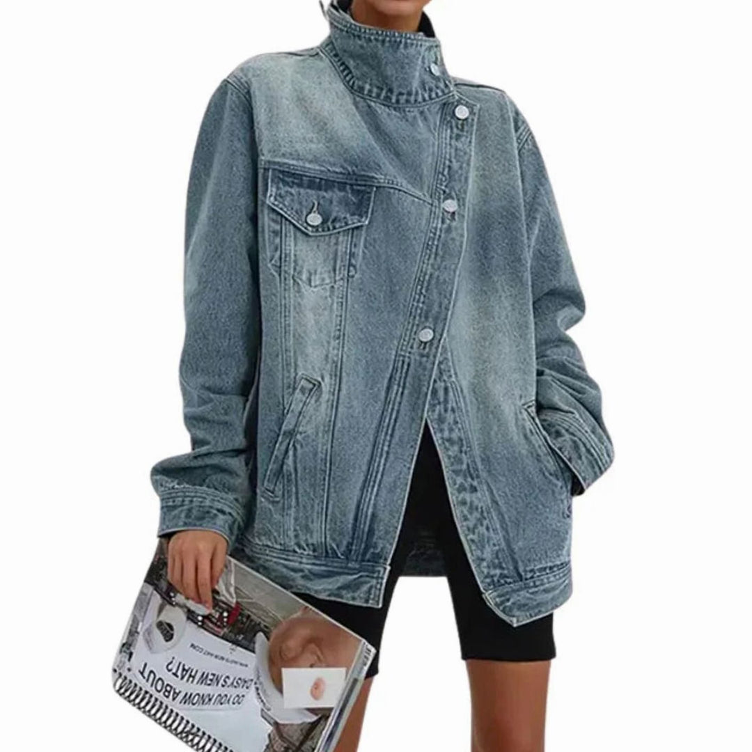 Dames Oversized Spijker Jas Relaxed Fit Asymmetrische Knoopsluiting