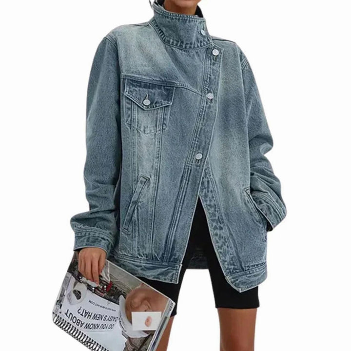 Dames Oversized Spijker Jas Relaxed Fit Asymmetrische Knoopsluiting