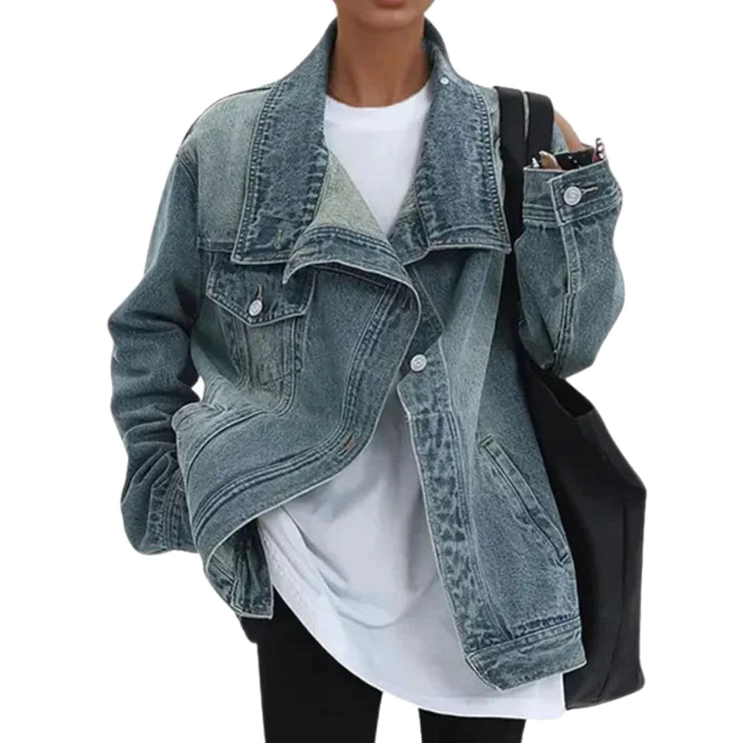 Dames Oversized Spijker Jas Relaxed Fit Asymmetrische Knoopsluiting