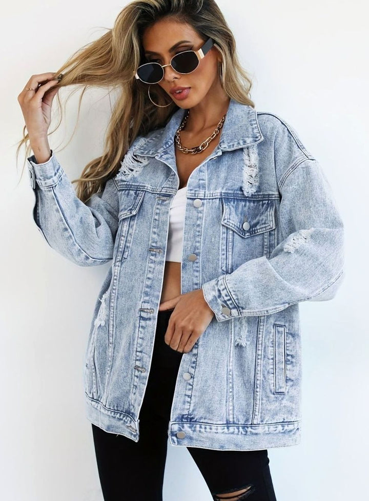 Dames Oversized Spijkerjas met Vintage Gatendetails