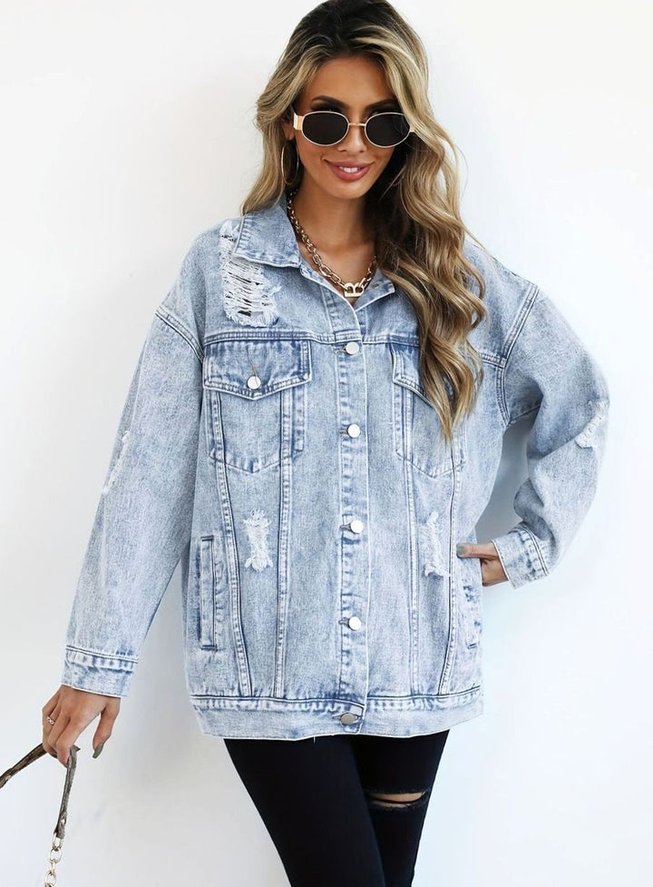 Dames Oversized Spijkerjas met Vintage Gatendetails