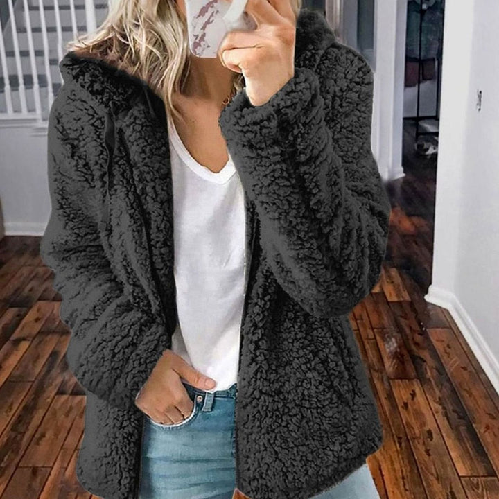 Dames Oversized Teddy Jas met Capuchon en Rits - Zwart