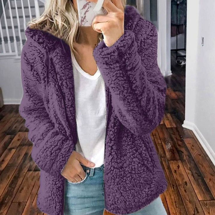 Dames Oversized Teddy Jas met Capuchon en Rits - Lila