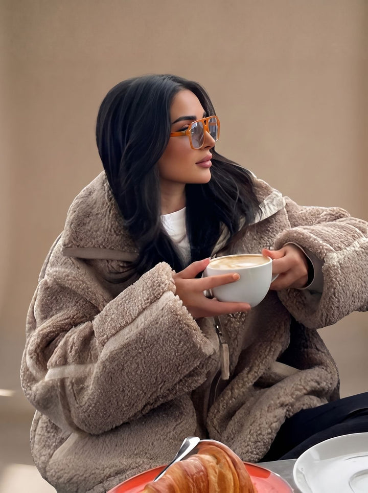 Dames Oversized Teddy Jas met Reverskraag en Diepe Zakken