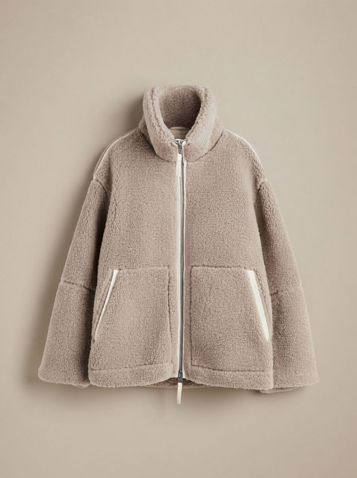 Dames Oversized Teddy Jas met Reverskraag en Diepe Zakken