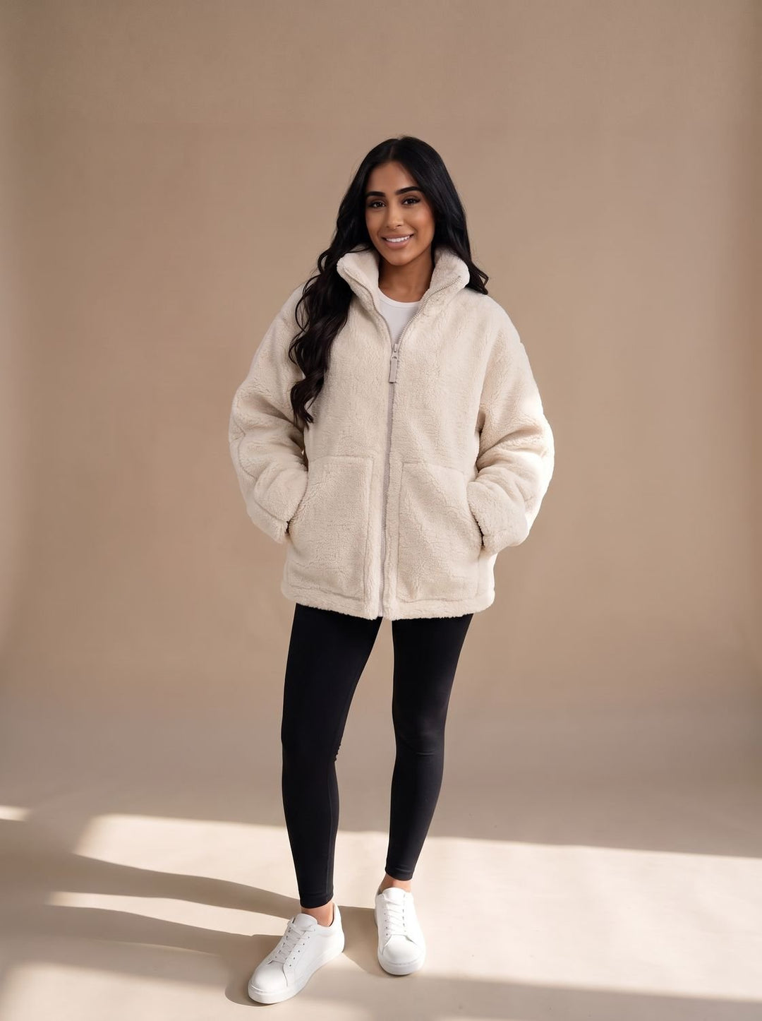 Dames Oversized Teddy Jas met Reverskraag en Diepe Zakken