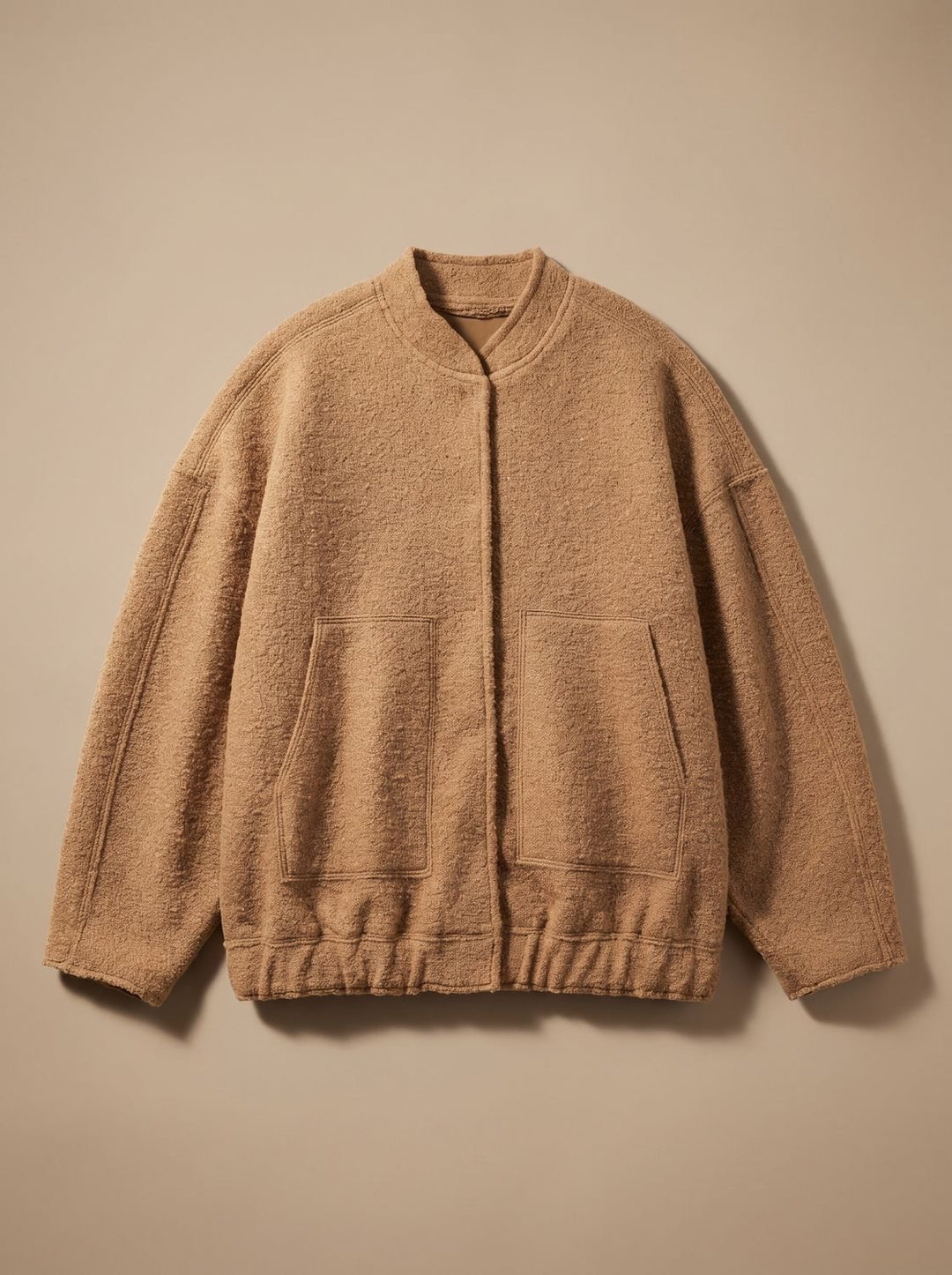 Dames Oversized Teddy Jas met Ronde Hals Verborgen Knopen - Camel