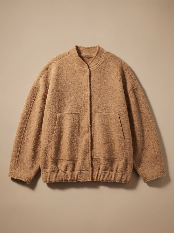 Dames Oversized Teddy Jas met Ronde Hals Verborgen Knopen - Camel