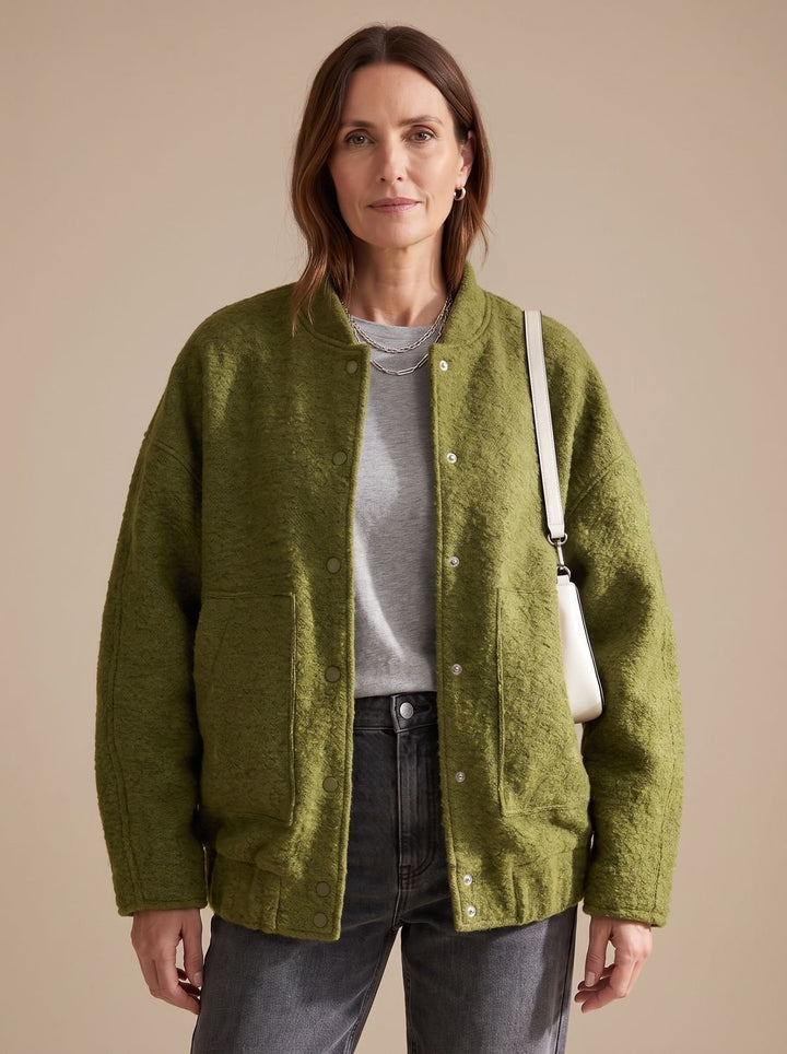 Dames Oversized Teddy Jas met Ronde Hals Verborgen Knopen