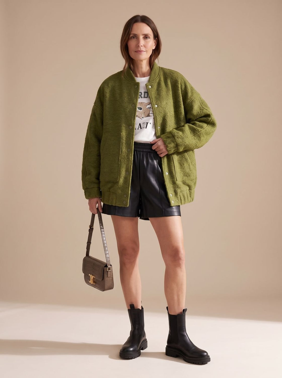 Dames Oversized Teddy Jas met Ronde Hals Verborgen Knopen