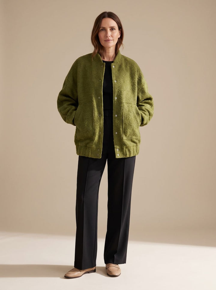 Dames Oversized Teddy Jas met Ronde Hals Verborgen Knopen