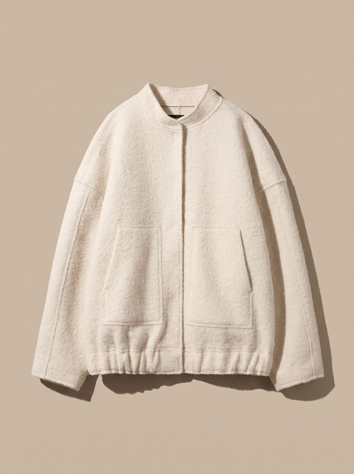 Dames Oversized Teddy Jas met Ronde Hals Verborgen Knopen - Beige