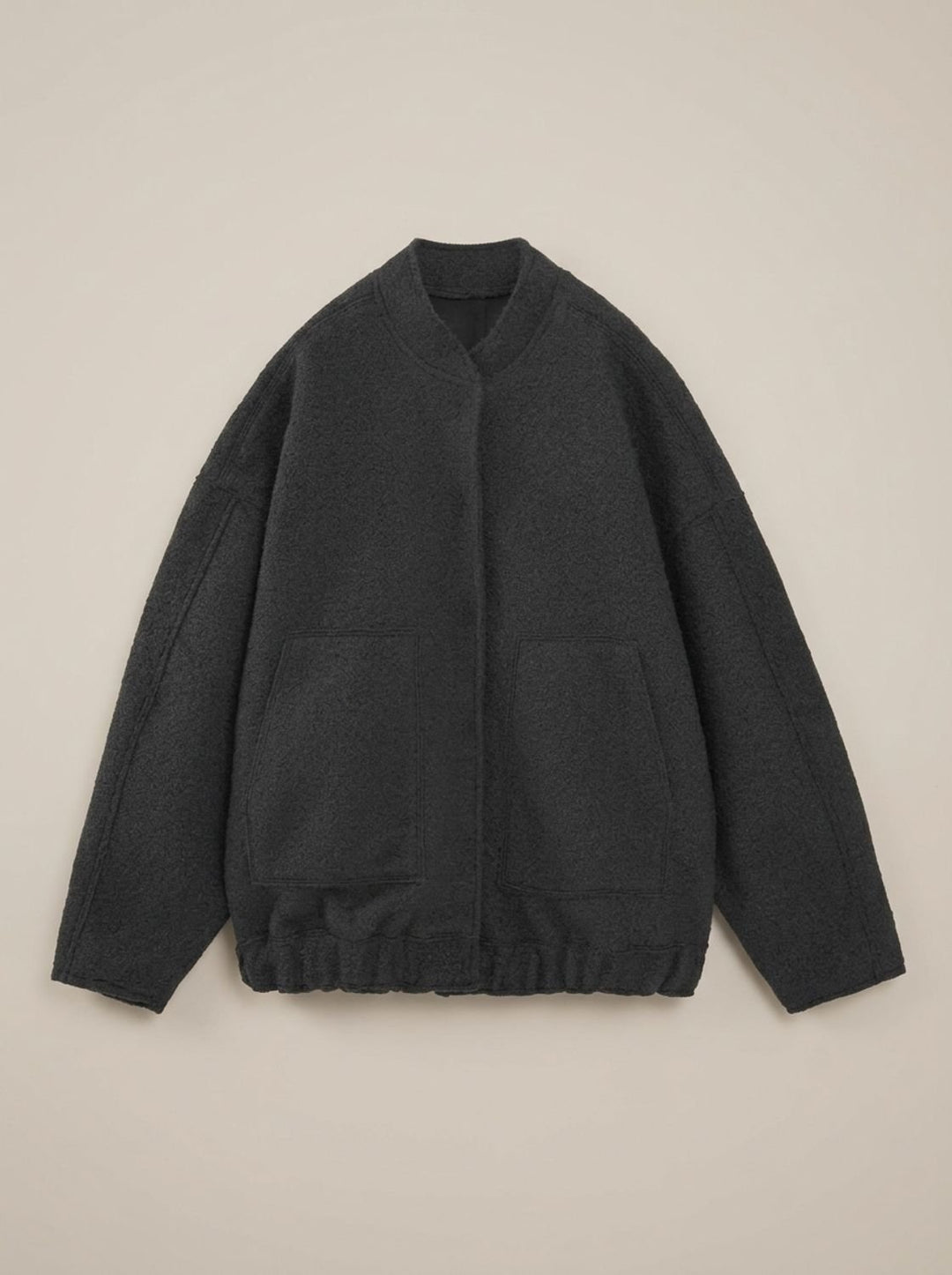 Dames Oversized Teddy Jas met Ronde Hals Verborgen Knopen - Zwart