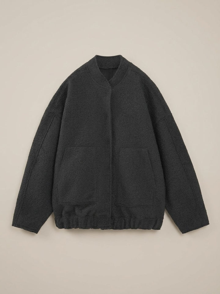 Dames Oversized Teddy Jas met Ronde Hals Verborgen Knopen - Zwart