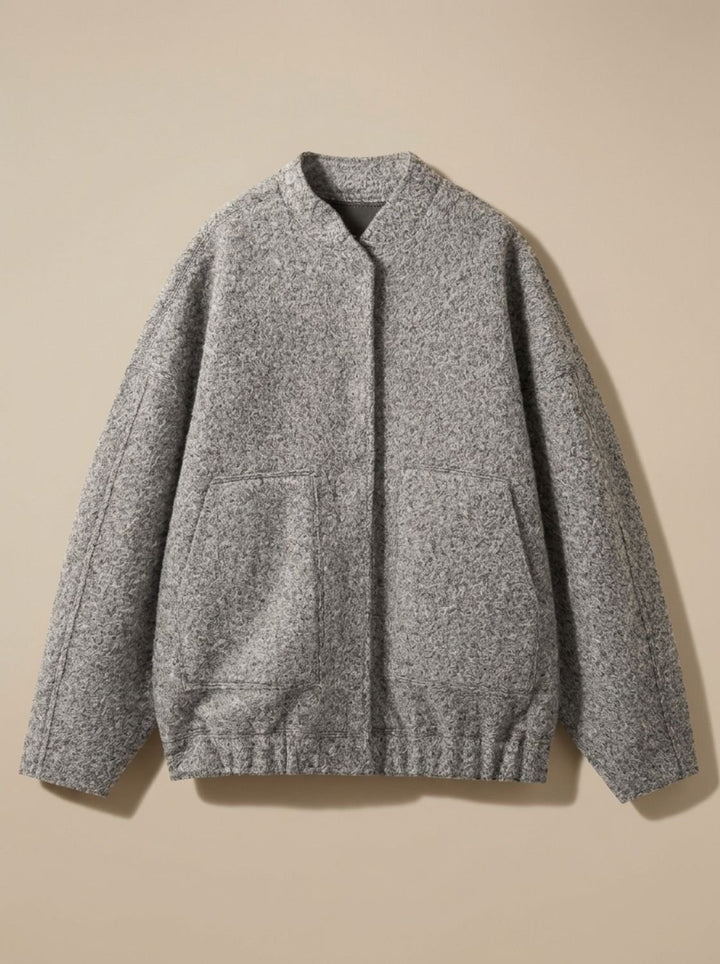 Dames Oversized Teddy Jas met Ronde Hals Verborgen Knopen - Grijs