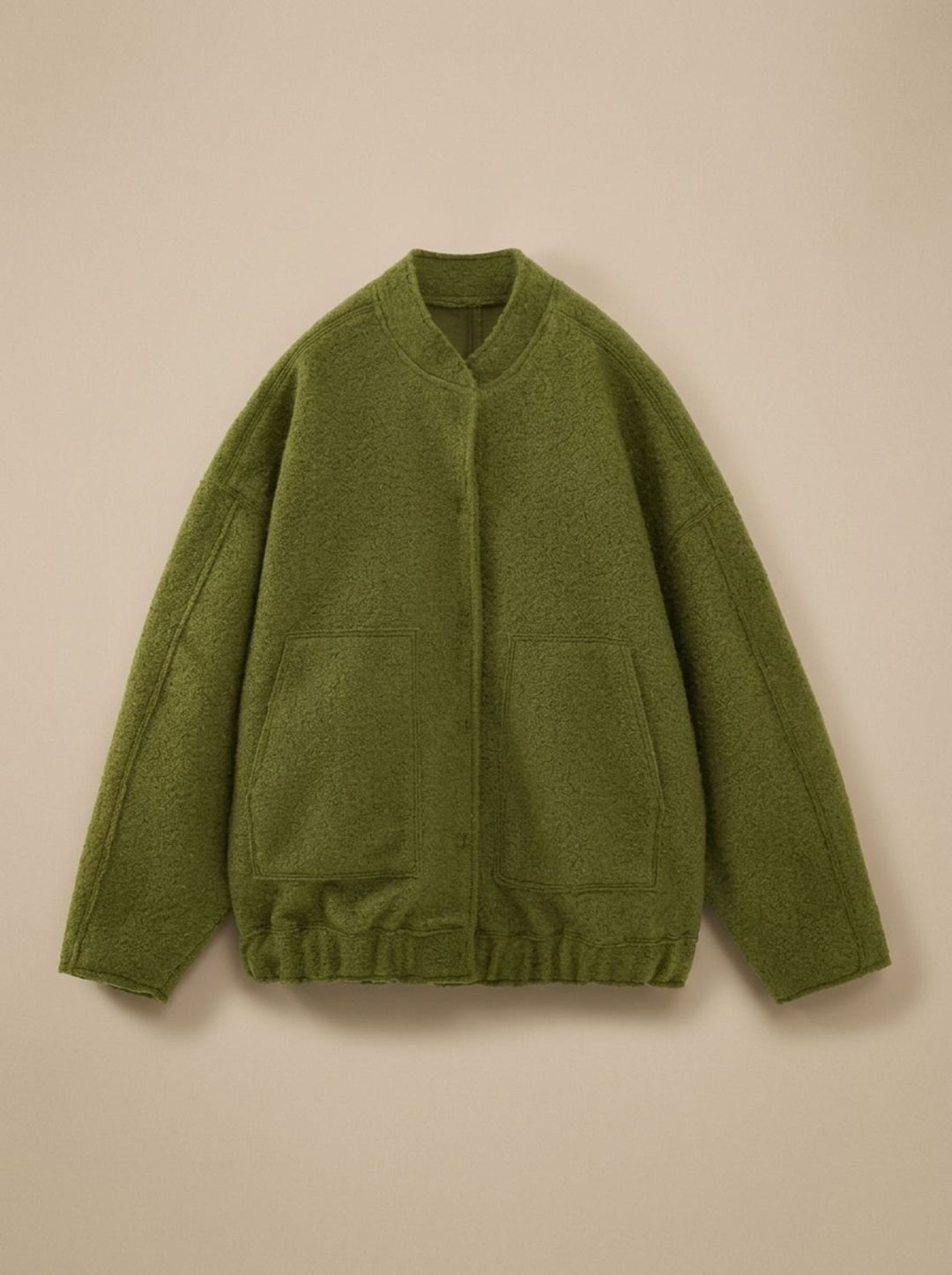 Dames Oversized Teddy Jas met Ronde Hals Verborgen Knopen - Lichtgroen