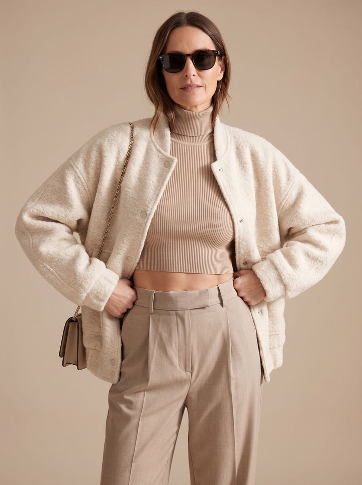 Dames Oversized Teddy Jas met Ronde Hals Verborgen Knopen