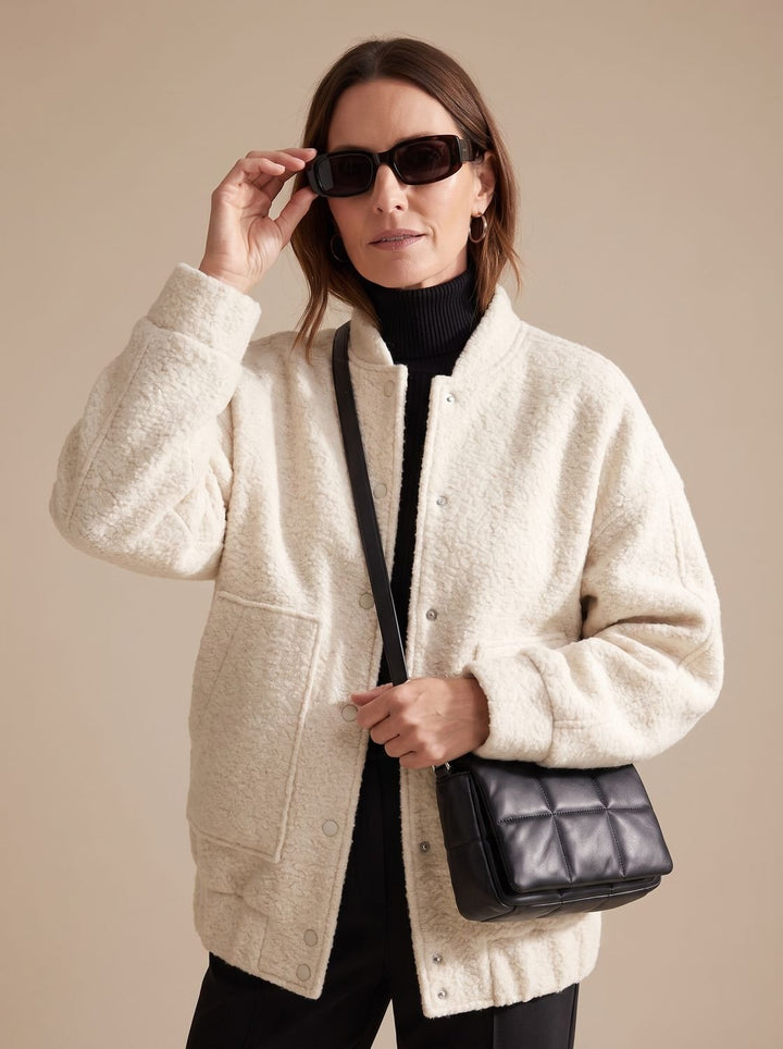 Dames Oversized Teddy Jas met Ronde Hals Verborgen Knopen