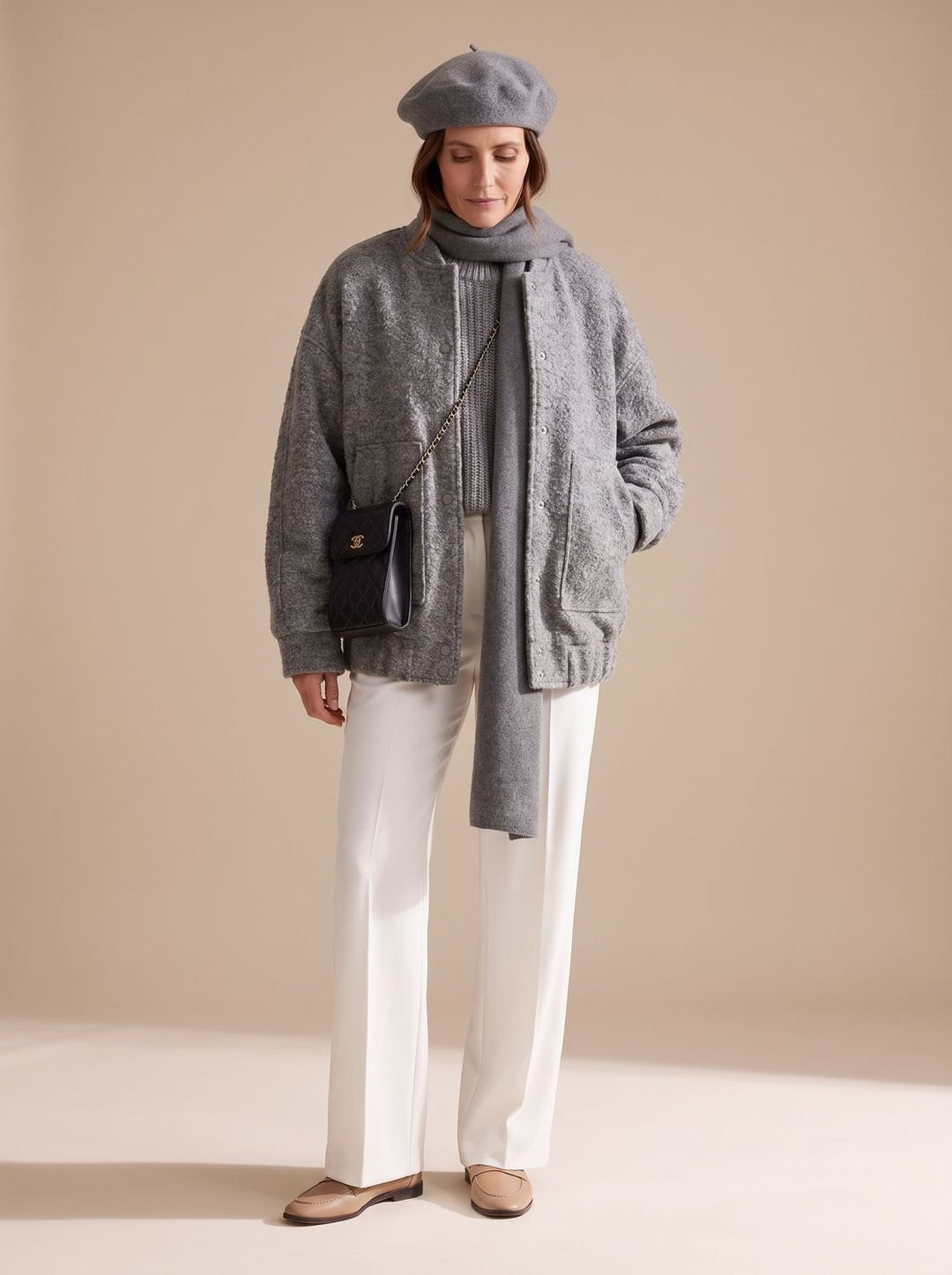 Dames Oversized Teddy Jas met Ronde Hals Verborgen Knopen