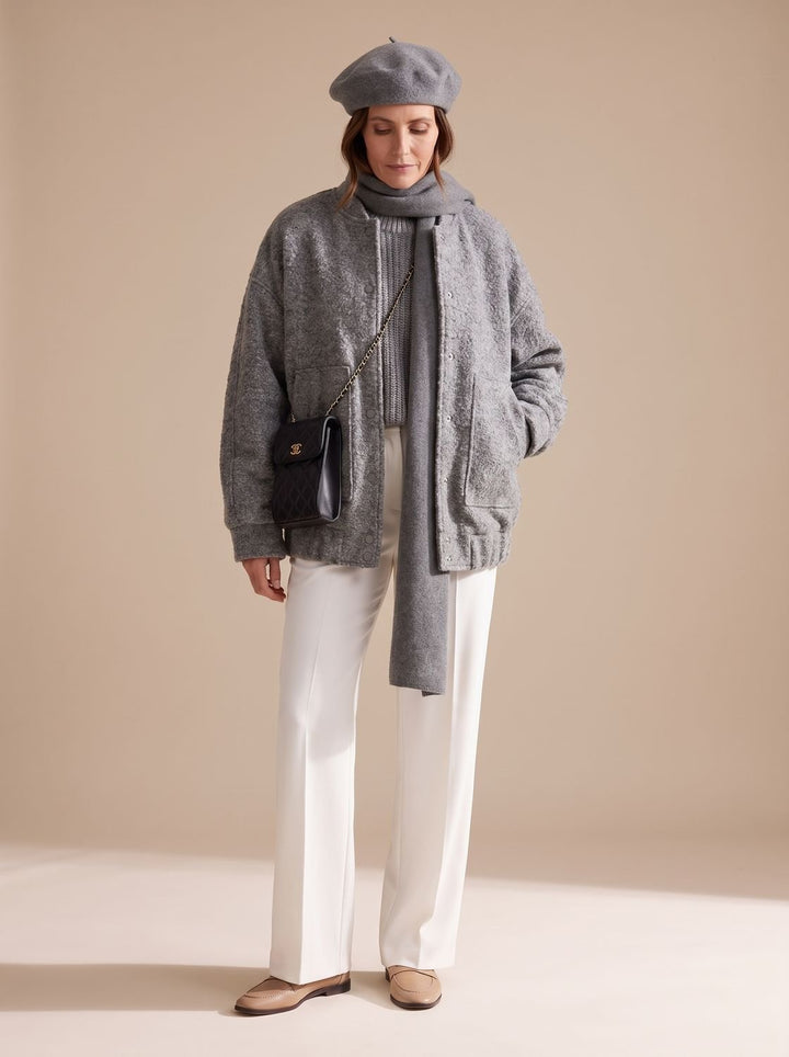 Dames Oversized Teddy Jas met Ronde Hals Verborgen Knopen