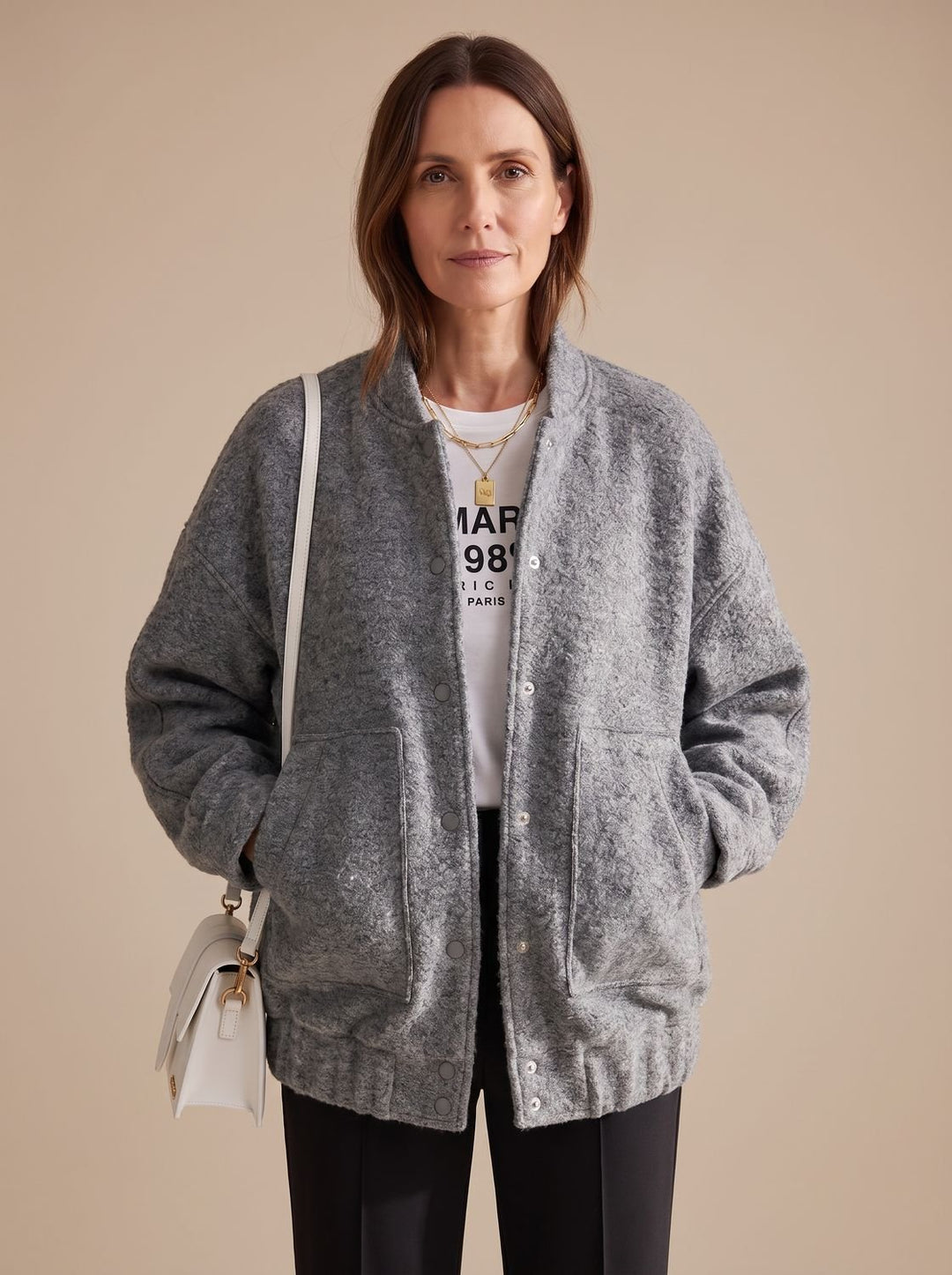Dames Oversized Teddy Jas met Ronde Hals Verborgen Knopen
