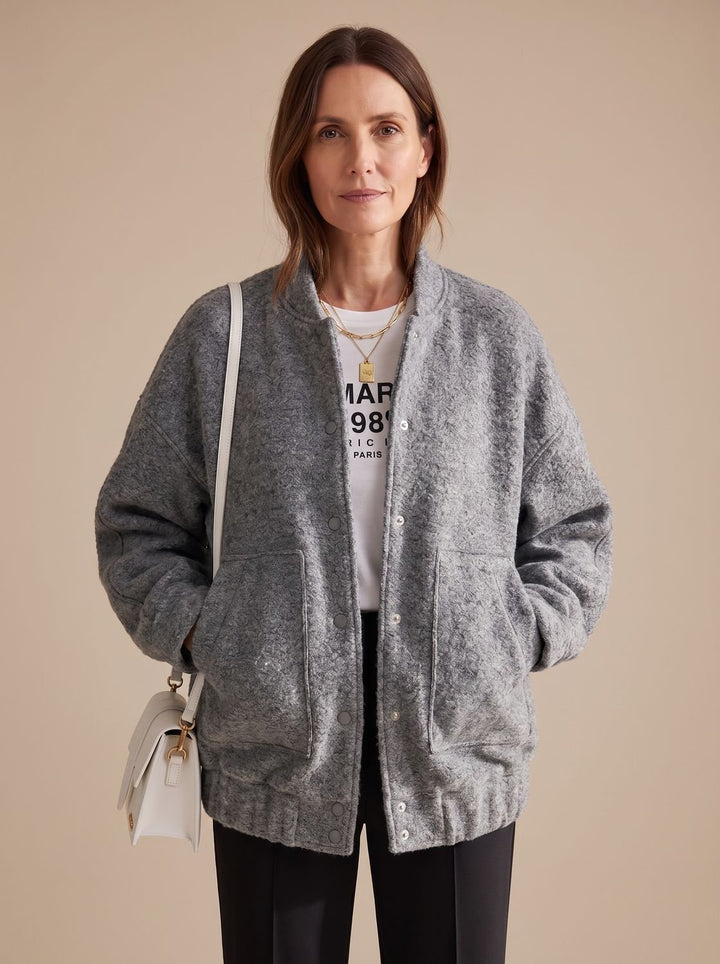 Dames Oversized Teddy Jas met Ronde Hals Verborgen Knopen
