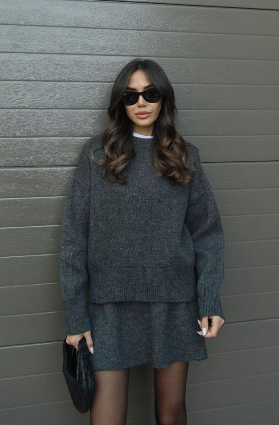 Dames Oversized Trui en Rok Set Wolmix Tweedelig - Grijs