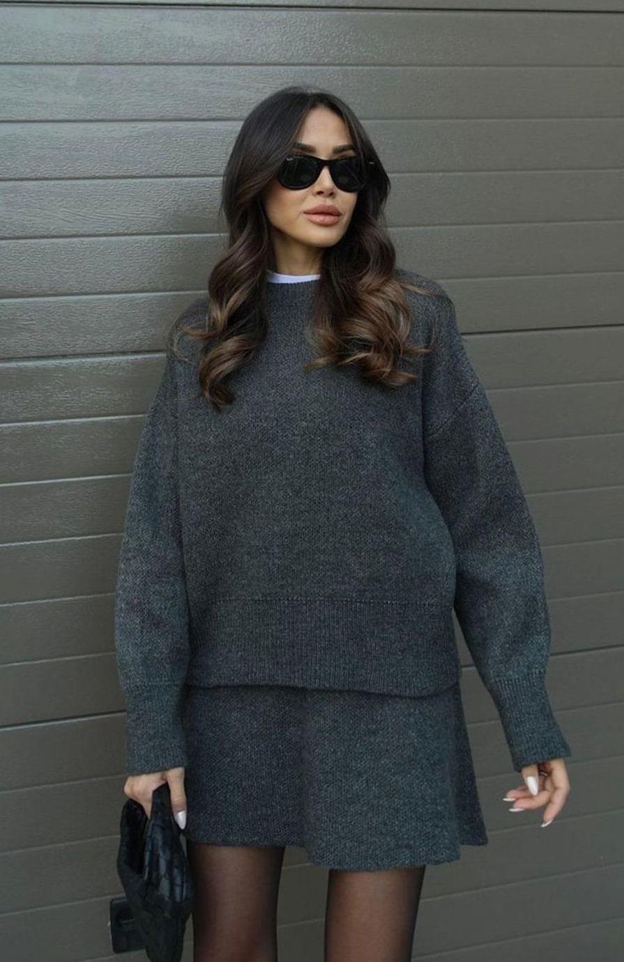 Dames Oversized Trui en Rok Set Wolmix Tweedelig