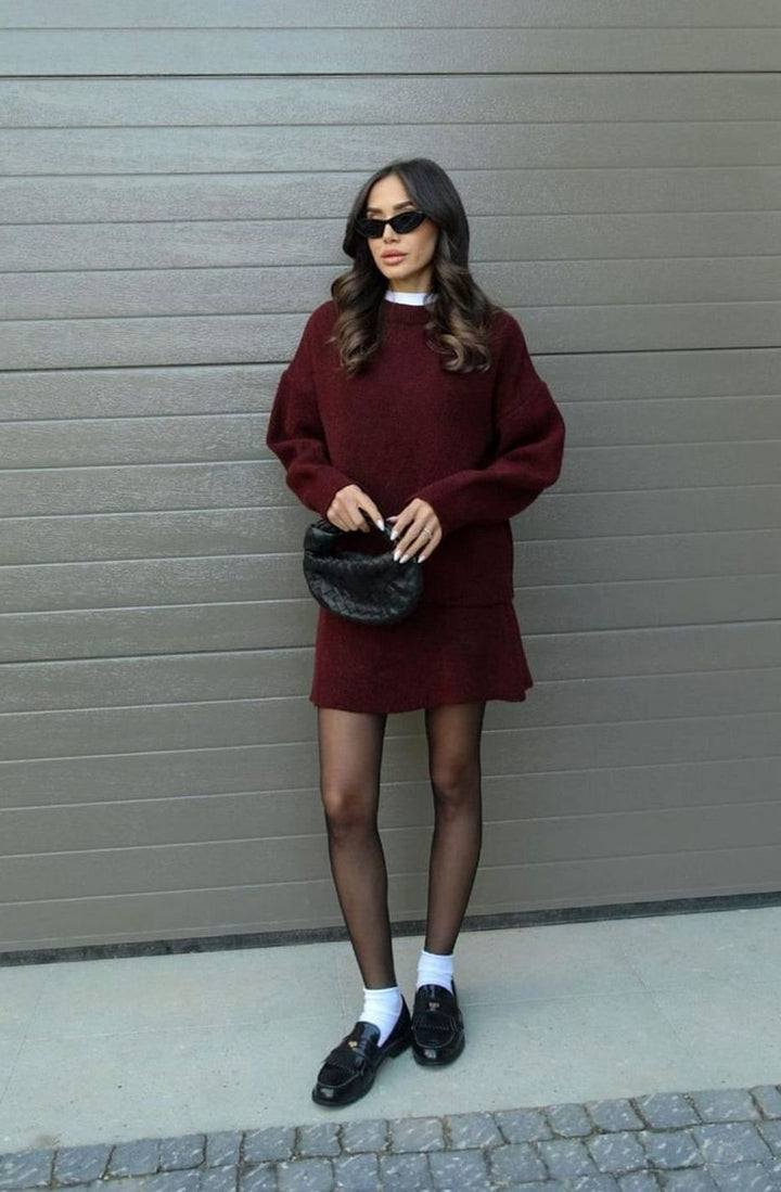Dames Oversized Trui en Rok Set Wolmix Tweedelig