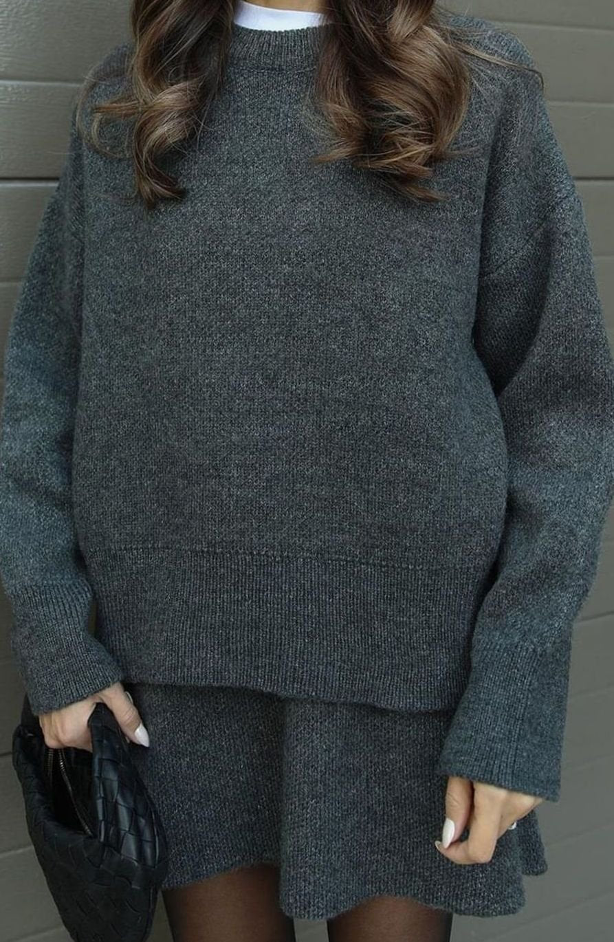 Dames Oversized Trui en Rok Set Wolmix Tweedelig