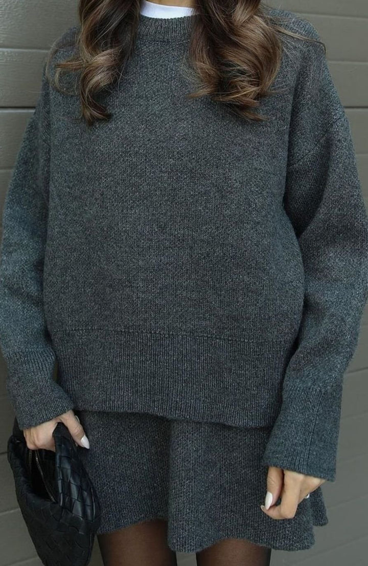 Dames Oversized Trui en Rok Set Wolmix Tweedelig