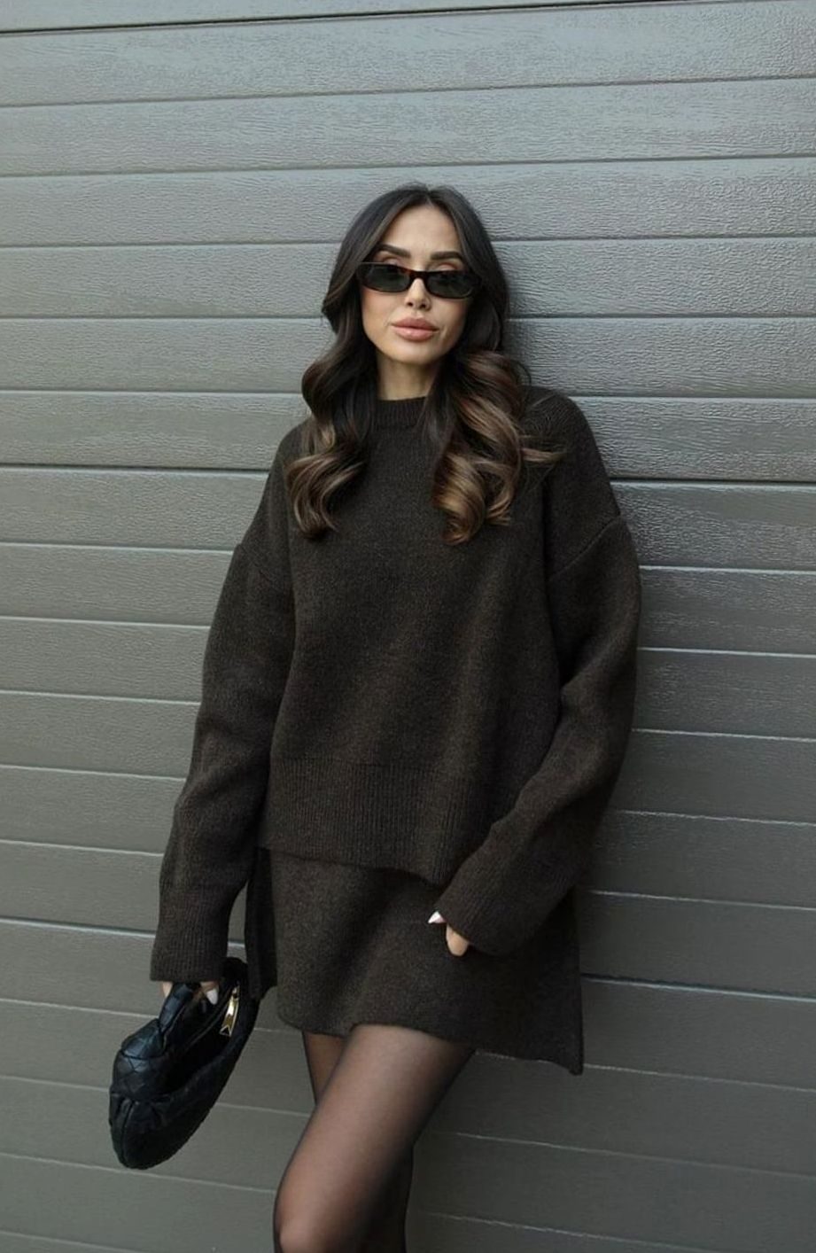Dames Oversized Trui en Rok Set Wolmix Tweedelig - Bruin