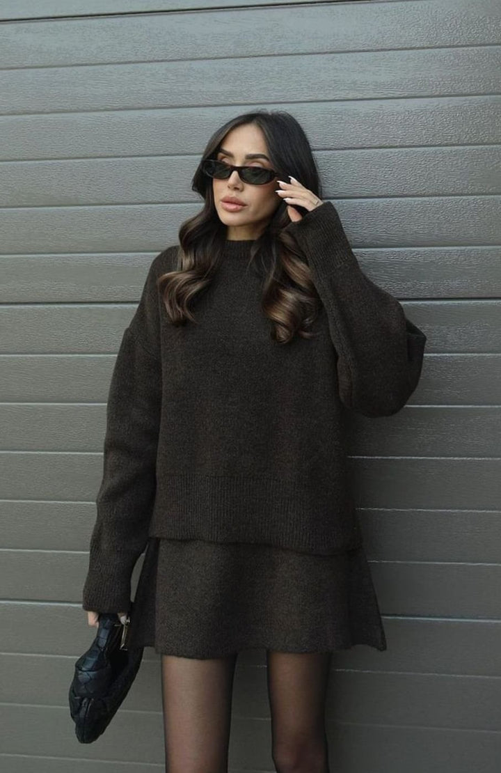 Dames Oversized Trui en Rok Set Wolmix Tweedelig