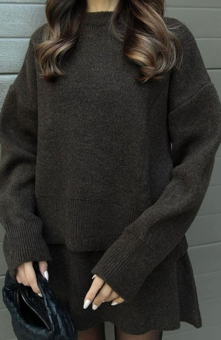 Dames Oversized Trui en Rok Set Wolmix Tweedelig
