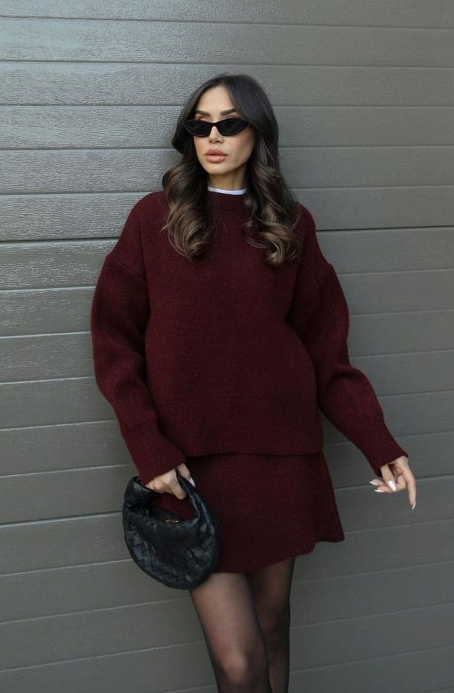 Dames Oversized Trui en Rok Set Wolmix Tweedelig