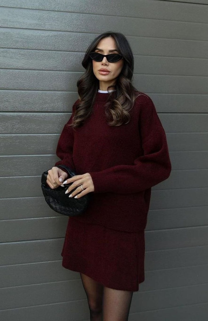 Dames Oversized Trui en Rok Set Wolmix Tweedelig